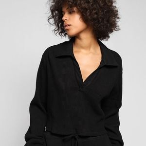 The Range NYC, thermal cropped black polo, black